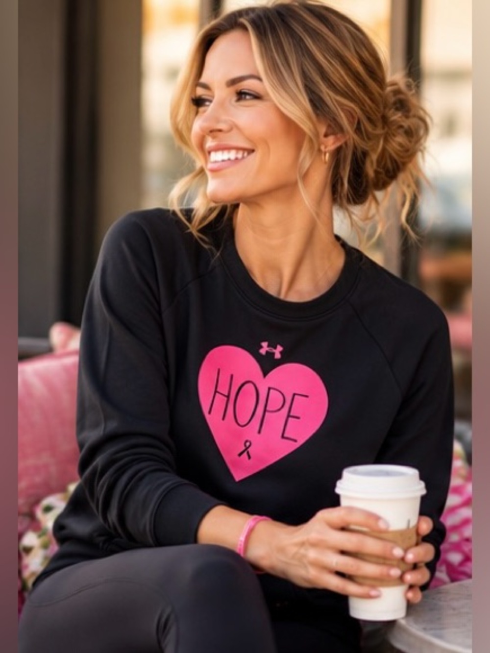 Under Armour Hope Sweatshirt Black Pink Heart Breast Cancer Awareness